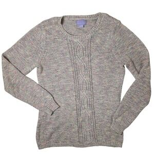 Laura Scott Womens Multicolored Cable Knit Sweater Crew Neck Long Sleeve